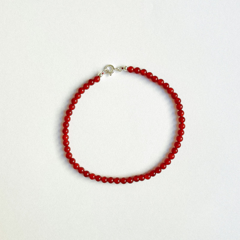Delicate carnelian beaded anklet with sterling silver clasp — Tahlais