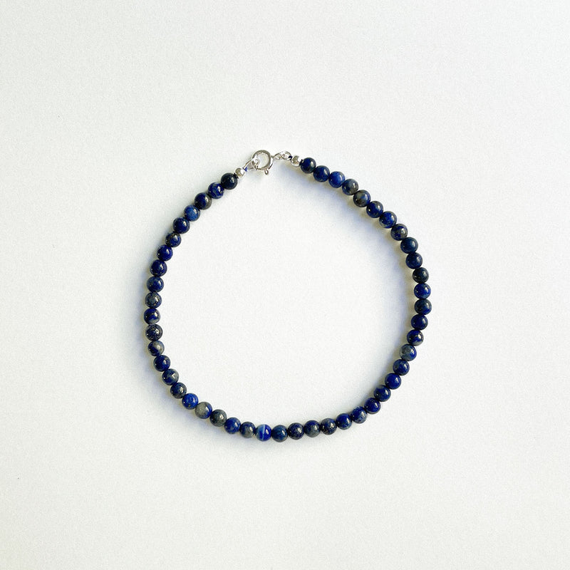 Delicate lapis lazuli beaded anklet with sterling silver clasp — Tahlais