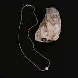 Round freshwater pearl and delicate sterling silver snake chain necklace ethically and locally handcrafted — Tahlais 